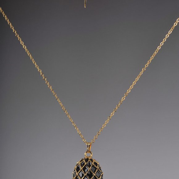 Golden Black Enamel Egg Pendant Necklace - Picture 5 of 6